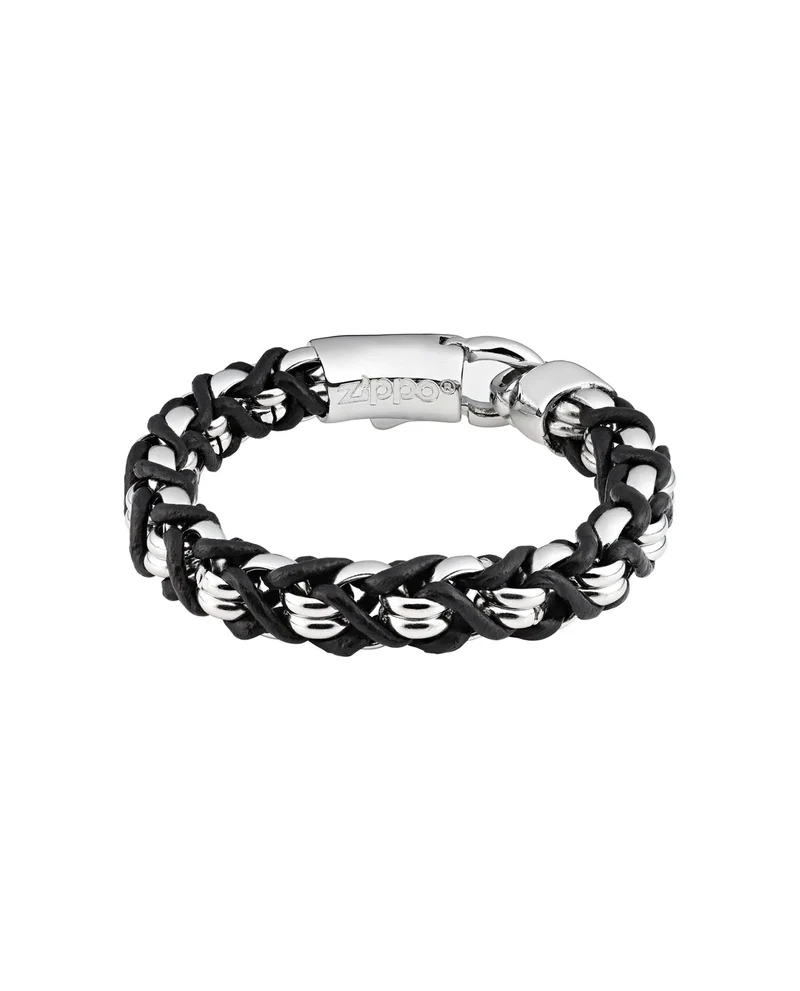 Zippo - Pulsera de acero y cuero trenzado