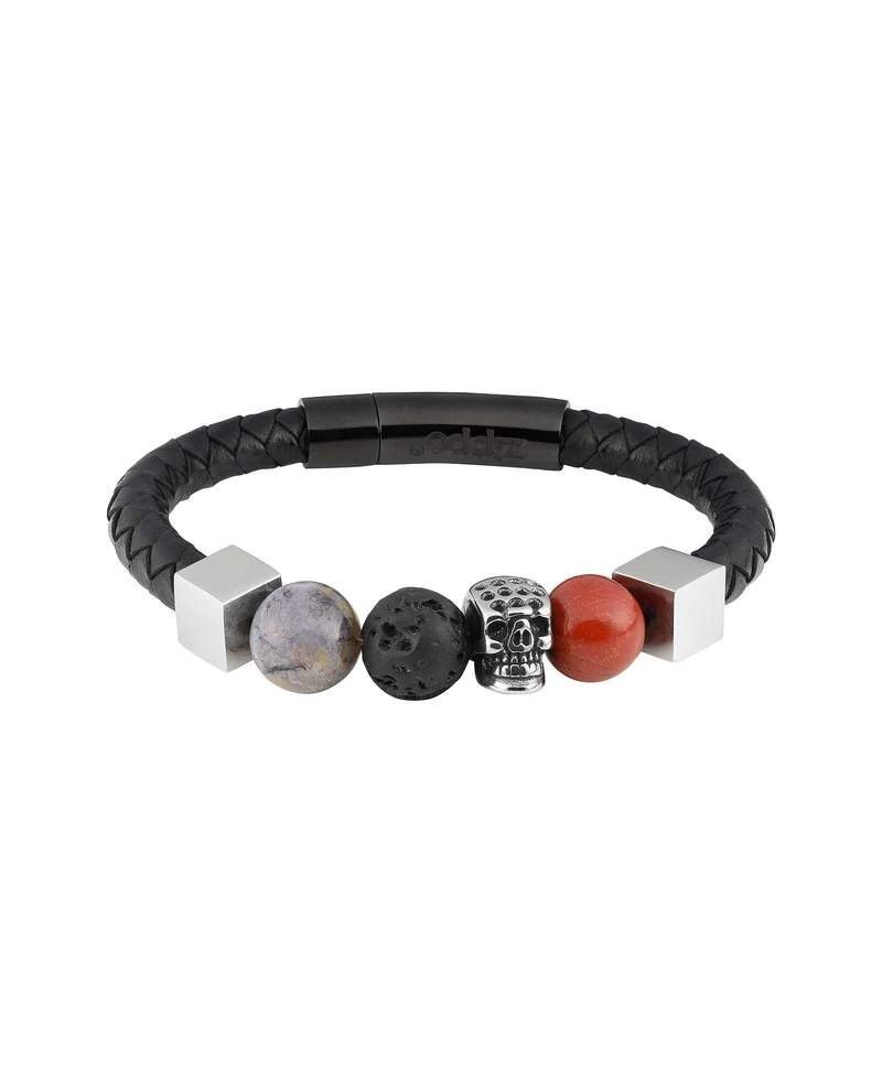 Zippo - Pulsera de cuero y piedras Skull
