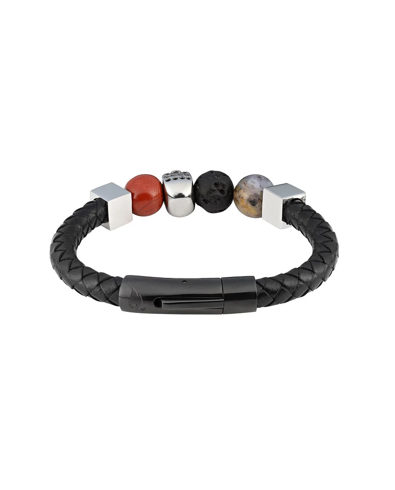 Zippo - Pulsera de cuero y piedras Skull