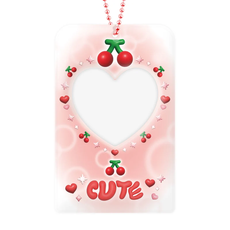 Red Cherry Heart Photocard Holder Keyring