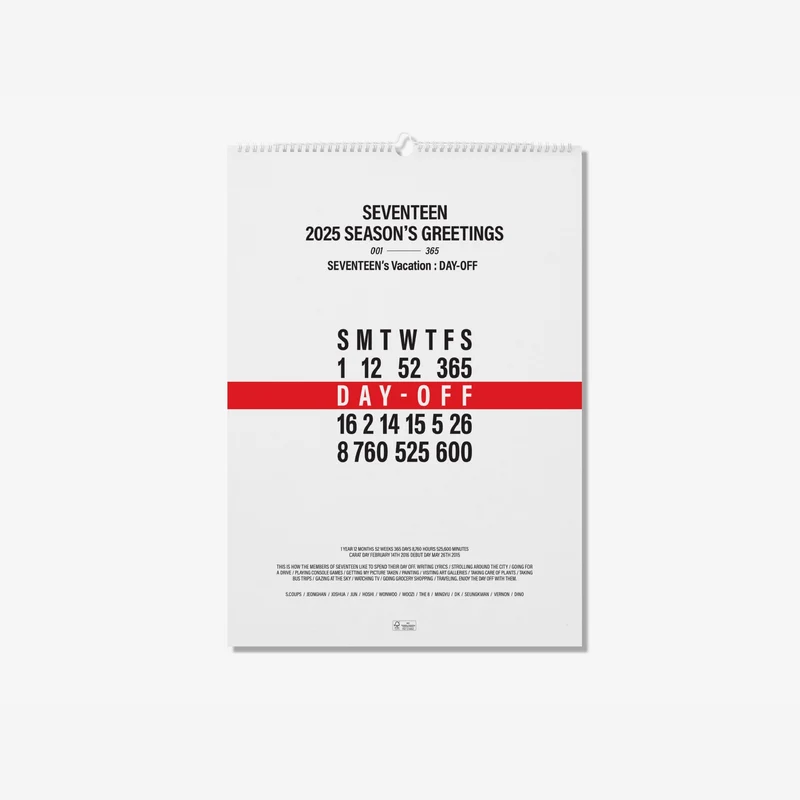 SEVENTEEN - 2025 WALL CALENDAR (SEVENTEEN'S VACATION : DAY-OFF)