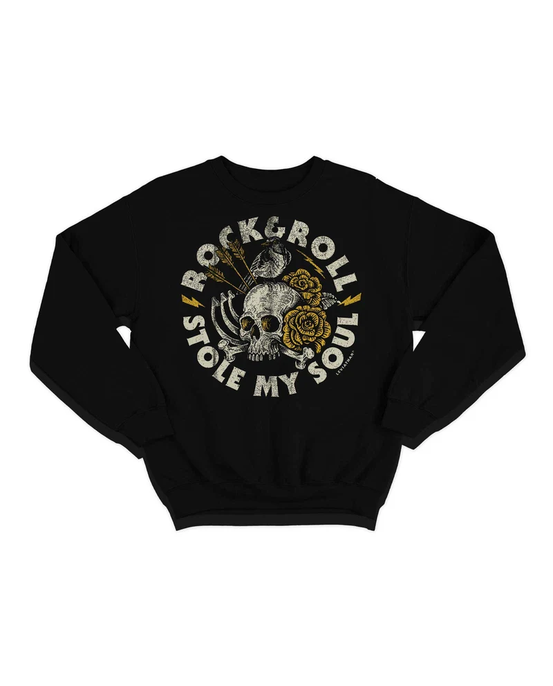 Leviathan Co. x D2fy - Sudadera Clásica Calavera "Rock & Roll Stole My Soul"